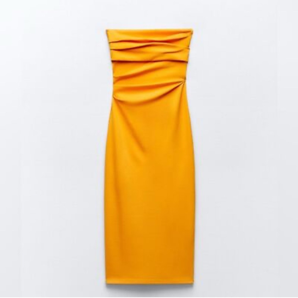 Zara Strapless Mustard Dress - Picture 2 of 4